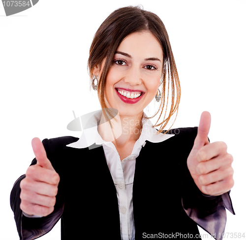 Image of Business women showing thumbs up