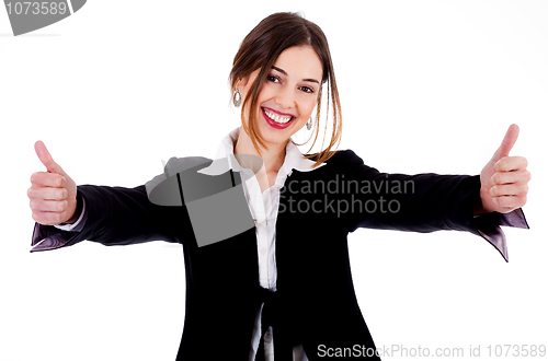 Image of Business women showing thumbs up