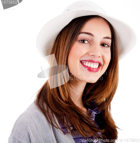 Image of Young smiling face model wearing hat