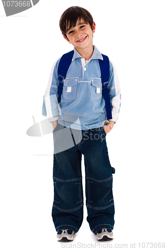 Image of Happy young boy smiling at camera