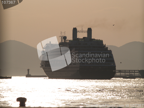 Image of cruise ship in sunset