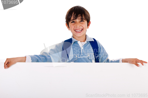 Image of Charming kid holding blank board