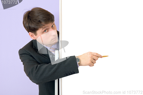 Image of Man show in an blank white board