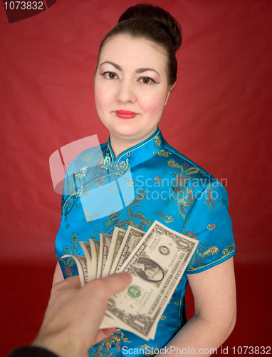 Image of Japanese girl and dollars