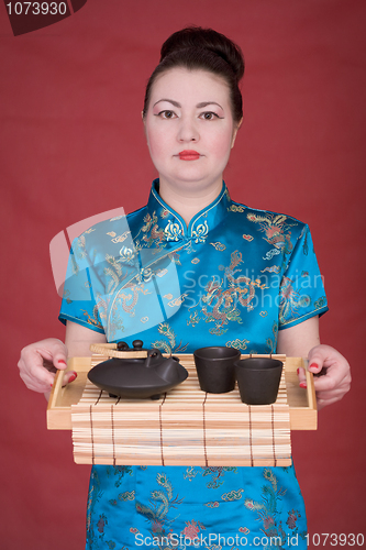 Image of Japanese girl with tea-tray