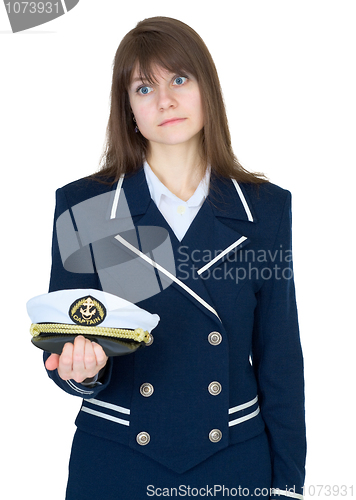 Image of Girl in a sea uniform on white