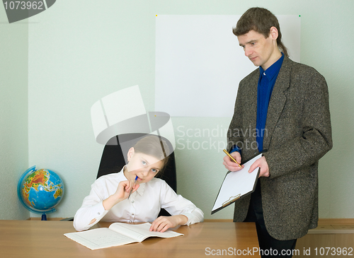 Image of Teacher and girl with tablet