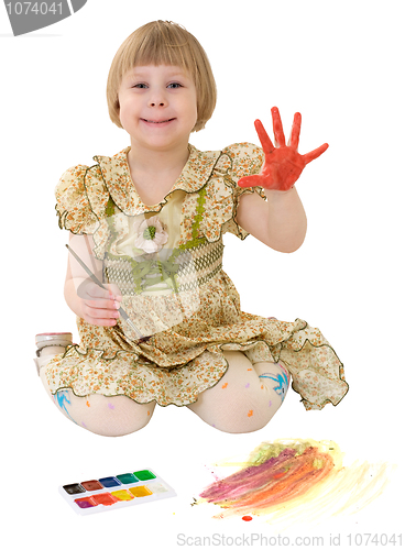 Image of Little girl drawing of water-colore