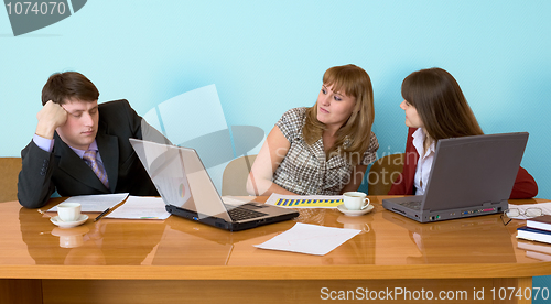 Image of Businessman has fallen asleep sitting at meeting