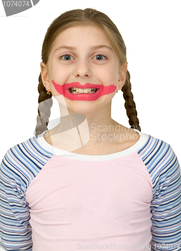 Image of Girl with drawing smile clown