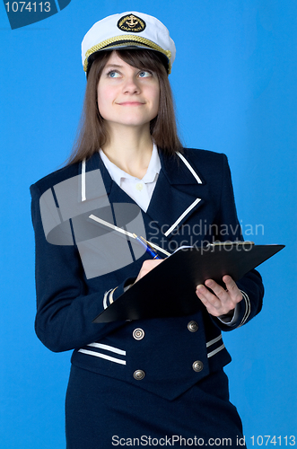 Image of Girl in sea uniform with tablet