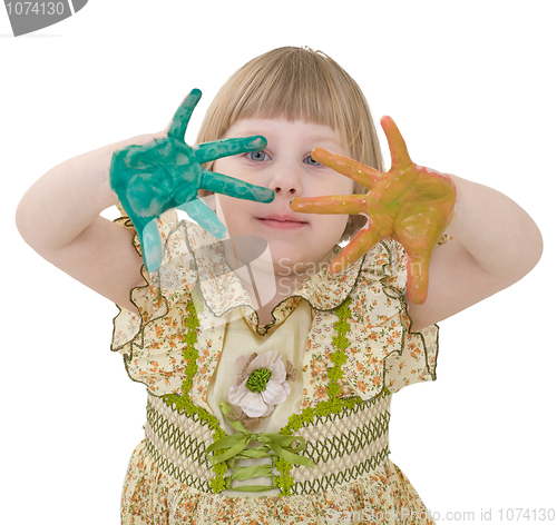 Image of Little girl with multicolored palm