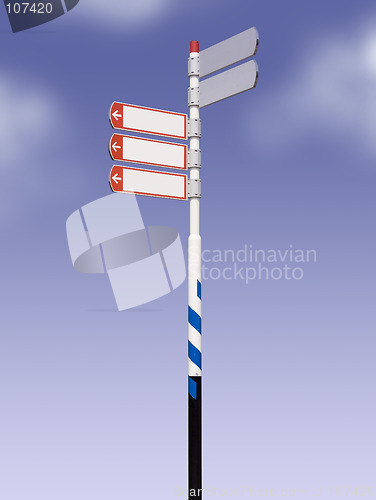 Image of street sign against blue sky