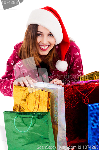 Image of young lady with christmas gifts