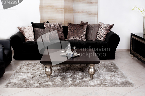 Image of Modern black coloured fabric couch