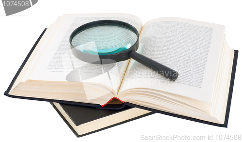 Image of Open book and magnifier