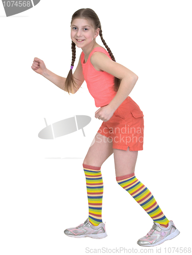 Image of Girl in a T-shirt runs