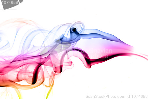 Image of Abstract puff of colored smoke on white