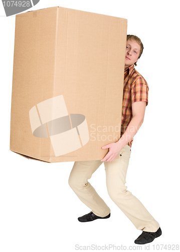 Image of Man bears the big heavy cardboard box