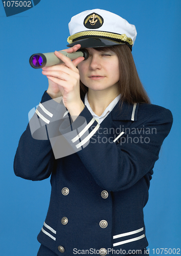 Image of Portrait of the girl - captain with telescope