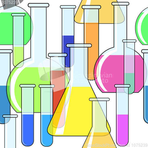 Image of Abstract background with motley chemical glassware