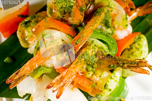 Image of shrimps and vegetables skewers