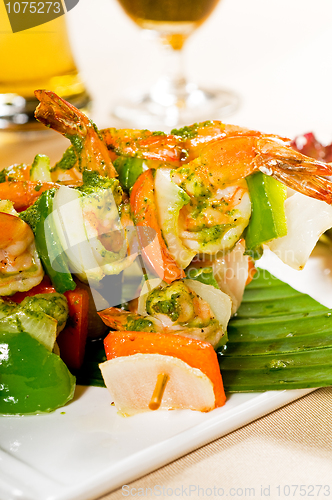 Image of shrimps and vegetables skewers