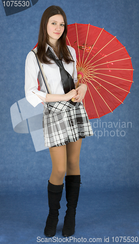 Image of Beautiful girl stand with the Japanese umbrella