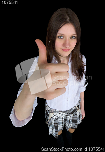 Image of Comical girl showing gesture - thumb up