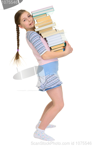 Image of Girl with heap of books