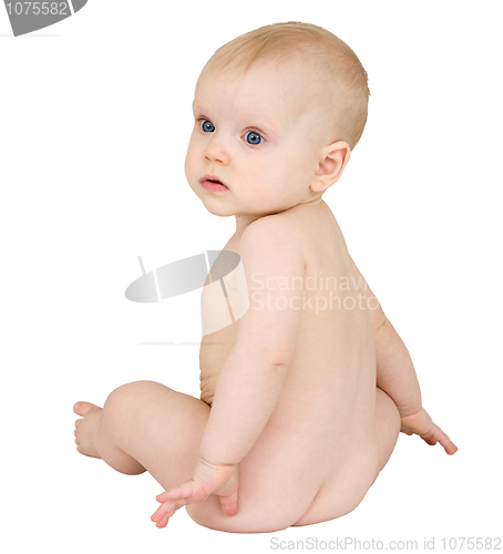 Image of Baby sitting on a white background