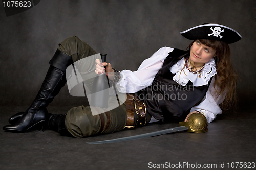 Image of Girl - pirate with sabre and bottle