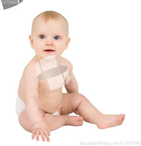 Image of Baby sitting on a white background