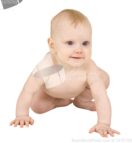 Image of Happy baby crawl on a white