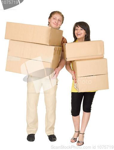 Image of Woman and the man hold boxes