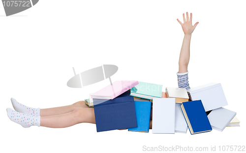 Image of Schoolgirl heap up with books