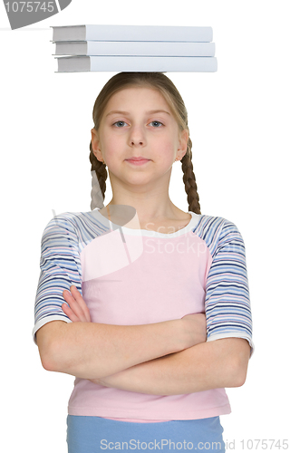 Image of Girl with three books on a head