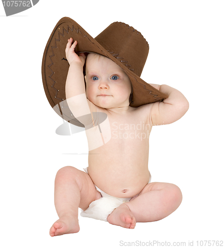 Image of Baby on a white background with cowboy hat