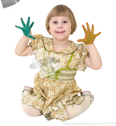 Image of Little girl with multicolored palms