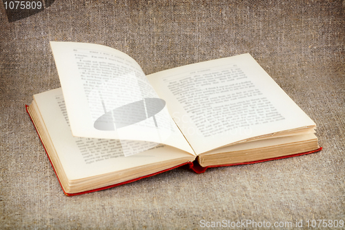 Image of Open old book on canvas background