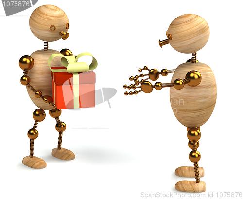 Image of Wood man with gift box