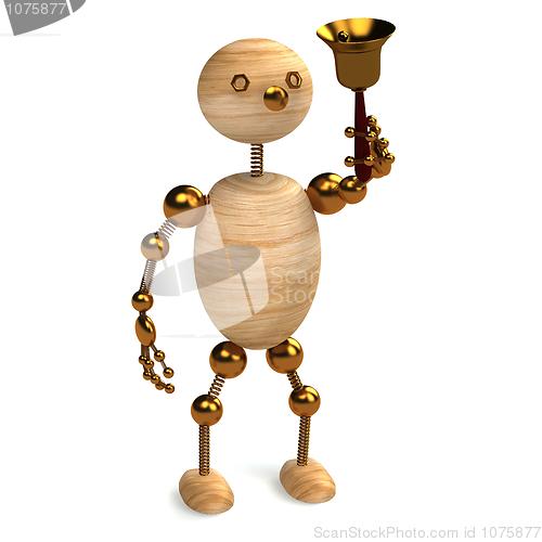 Image of Wood man with school bell