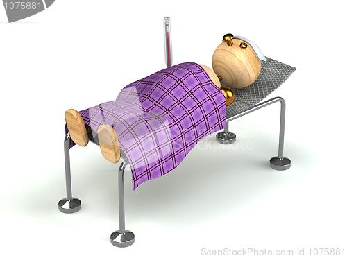 Image of Wood man with flue in the bed