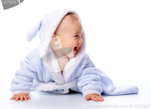 Image of Cute child in bathrobe