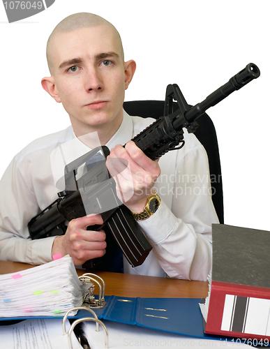 Image of Accountant with a rifle in hands