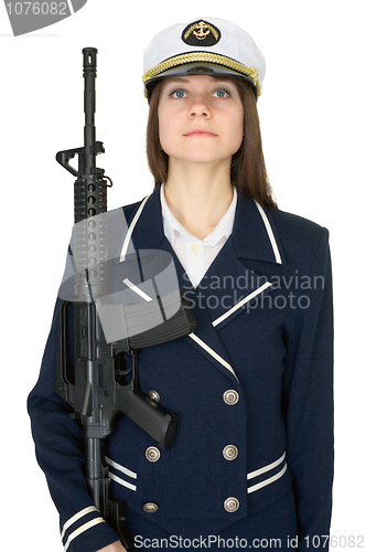 Image of Girl in a sea uniform with a rifle