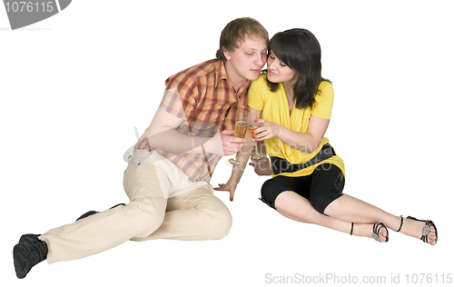 Image of Girl and the guy drink champagne