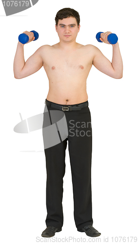 Image of Man with sports dumbbells on a white background