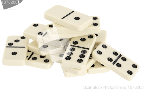 Image of Heap from dominoes on white background