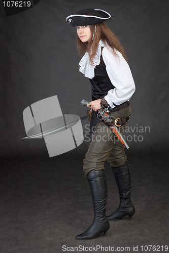 Image of Pirate girl with pistol and saber